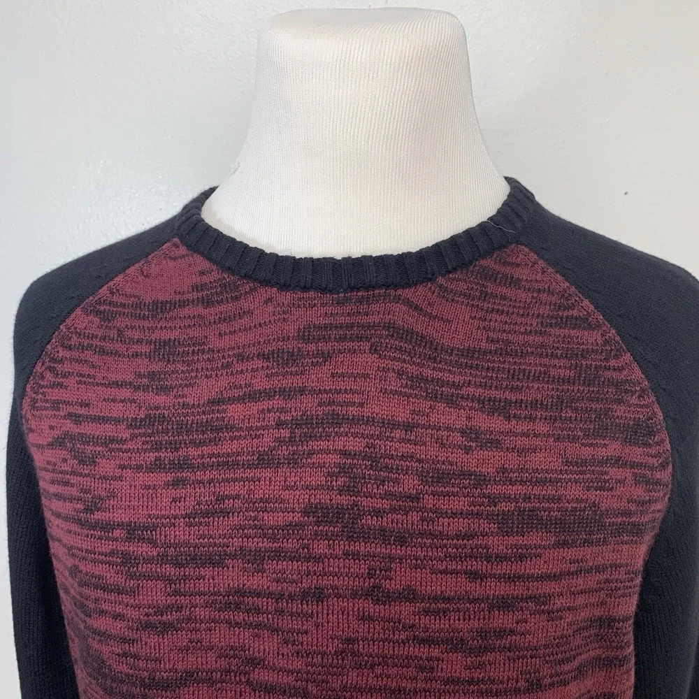 Carbon Raglan Long Sleeve Crew Neck Marled Knit Sweater 100% Cotton Men Large